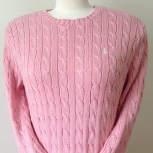 Ralph Lauren Pink Cable Knit White Pony Sweater